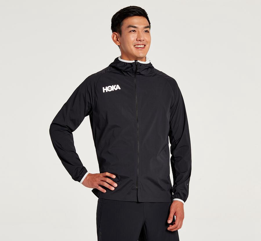 Hoka Mens Jackets NZ - Hoka One One Full-Zip Wind Black (PWD410938)